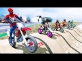 SPIDERMAN IRONMAN HULK GOKU - Stunt Ramp Motorcycle Challenge on the River