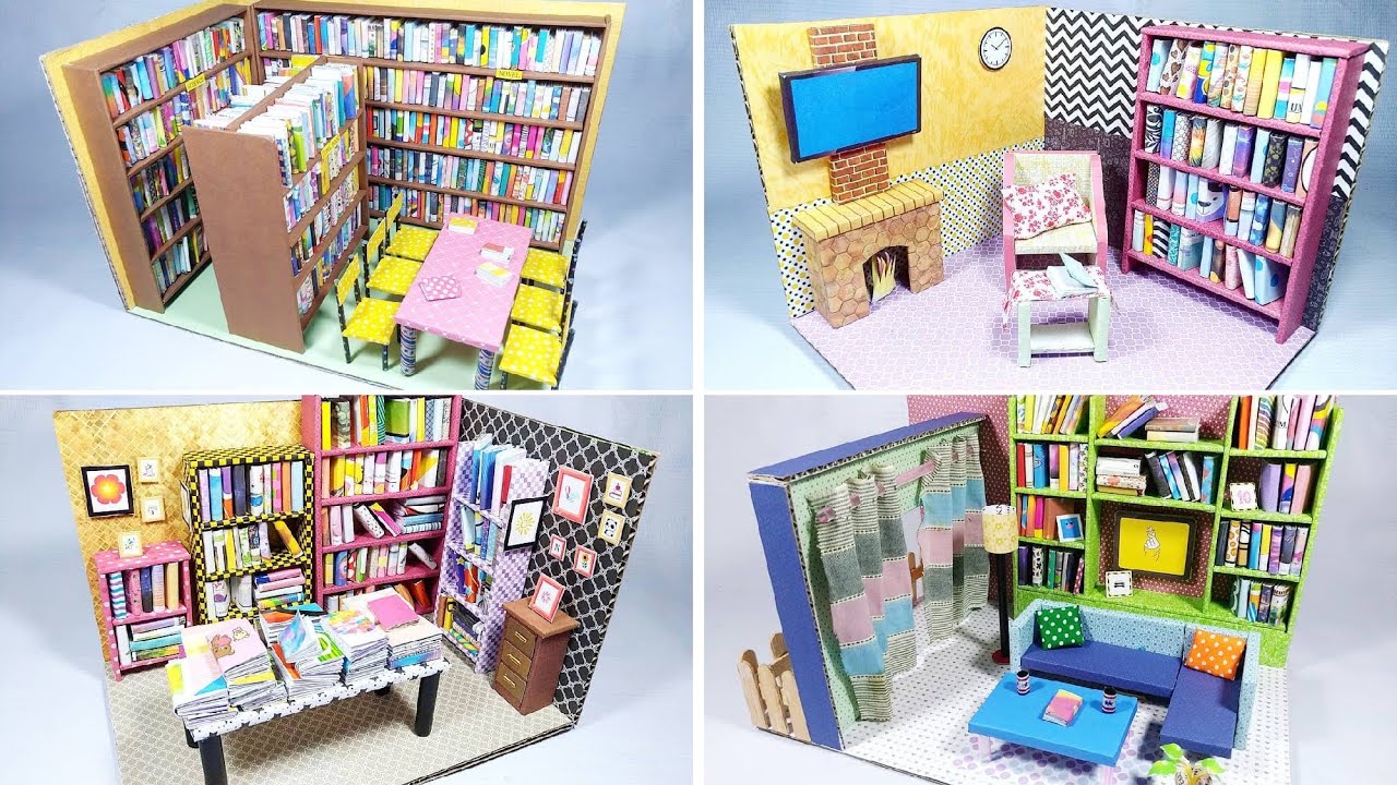 DIY Miniature Old Vintage Library Dollhouse. DIY miniature reading