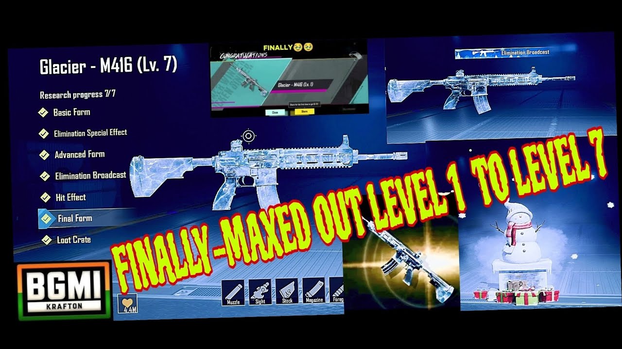 M416 GLACIER FINALLY-MAXED OUT LEVEL 1 TO LEVEL 7 - YouTube