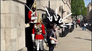 RUDE IDIOT DISRESPECT woman, she actually INTERRUPTS  the king’s guard INSPECTION