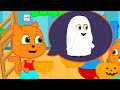 Cats family in english  ghost themed party cartoon for kids