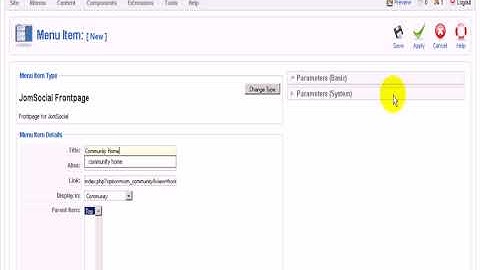 How to add menu item linking to JomSocial home page video tutorial