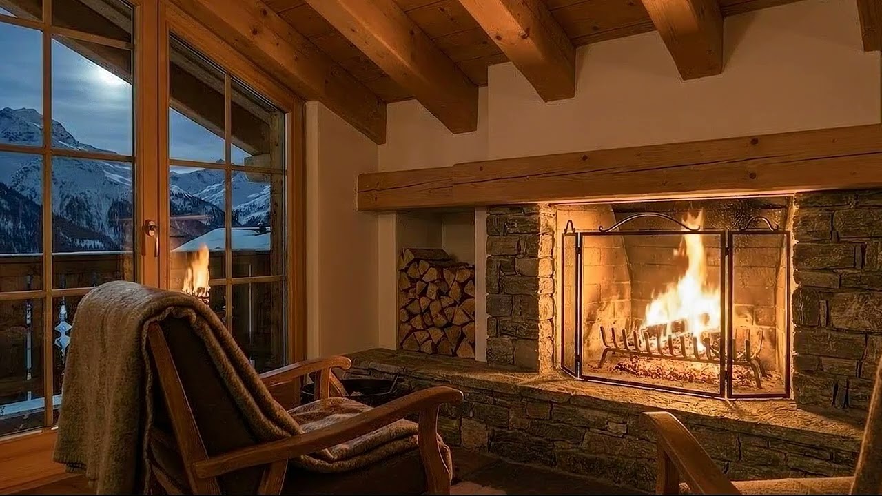 Swiss Alps Fireplace ❄️🔥 Cozy Mountain Fire for Sleep & Relaxation | 4K (10 Hours)