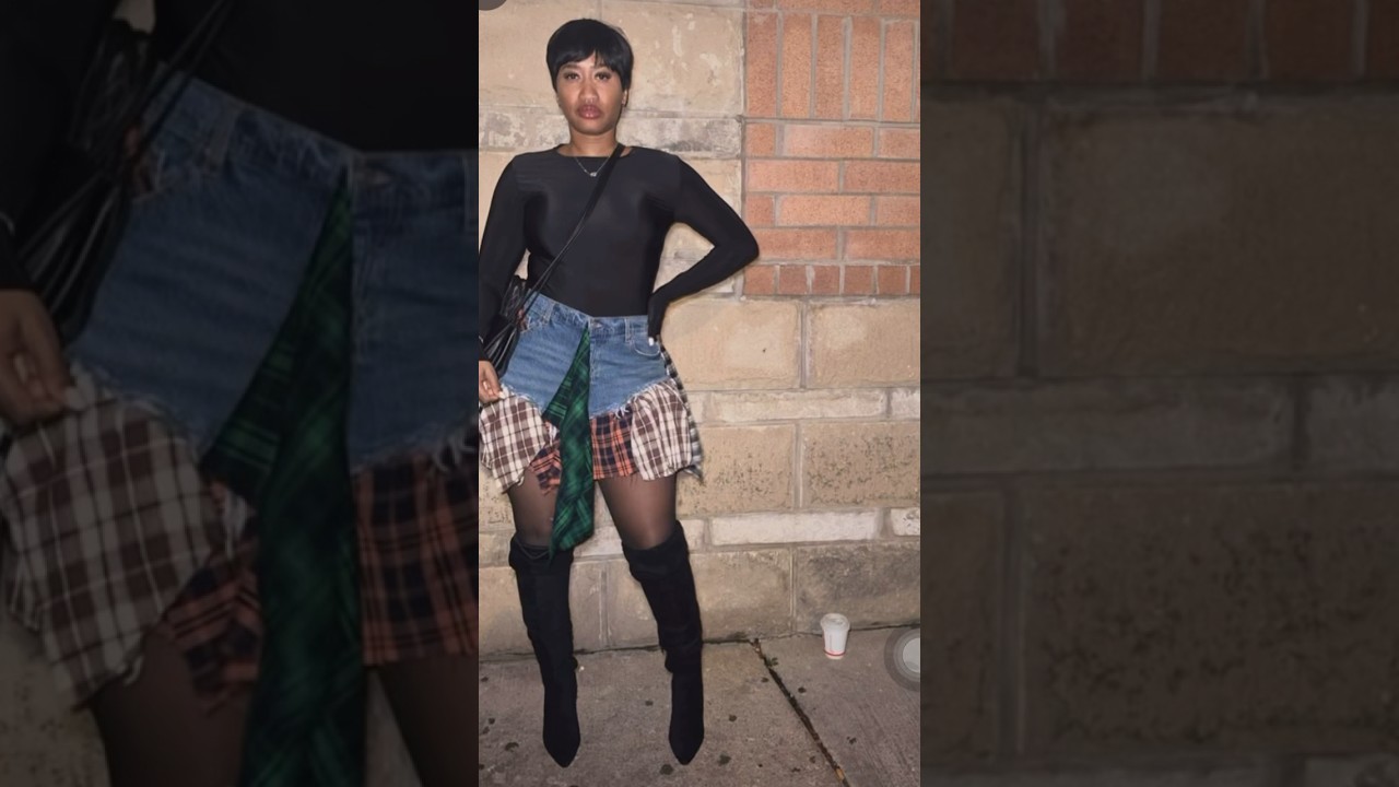 Upcycle jeans to a plaid skirt 