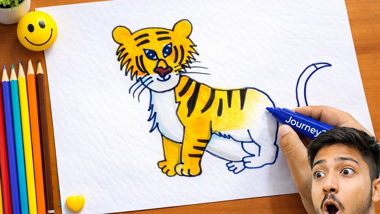 How to Draw a Cute Tiger Easy 🐯 | Step by Step Drawing for Beginners | Fun & Simple Art