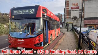 Full Route Visual | London Bus Route 187 - Central Middx Hosp' to Finchley Road | (VMS2822e) LF73DWC