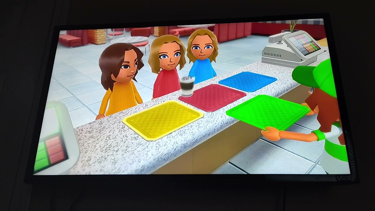 Wii Party U Feed Mii! Coffee Shop 4 Players (Wii U Barbara, Alice, Araceli, and Na-rae)