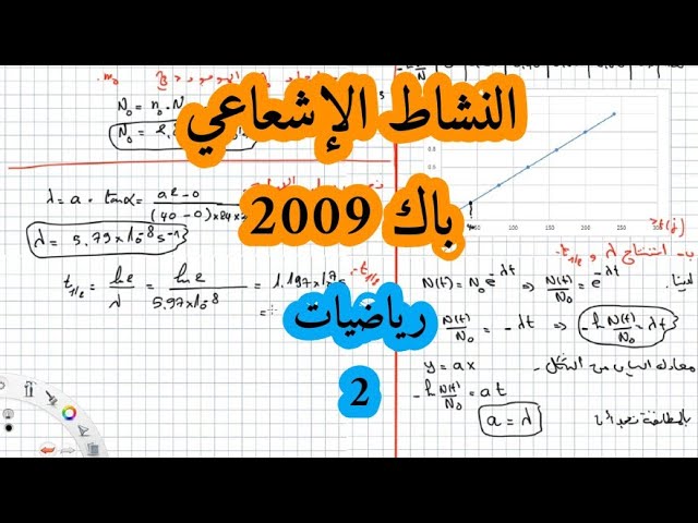 حل بكالوريا 2009 فيزياء شعبة رياضيات تقني رياضي موضوع 2 التحولات النووية (النشاط الاشعاعي) BAC2021
