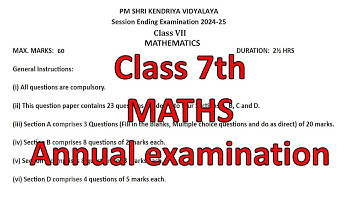 Class- 7th Mathematics/ Annual Exam Question Paper / Session 2024-25 for KV students