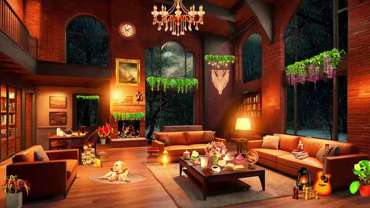 Autumn Rain Jazz 🍂☕️ Lofi Piano & Cozy Fireplace Ambience for Study, Work & Relax