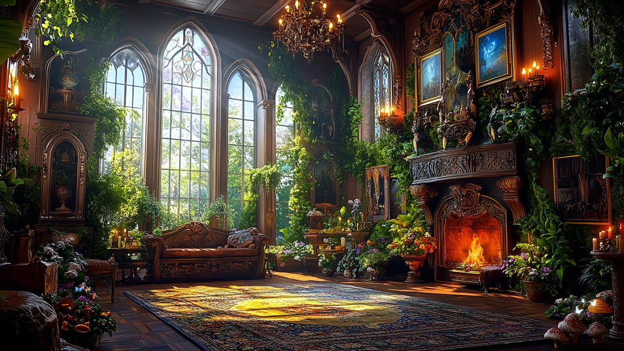 Enchante Medieval Green Moss Castle + Cozy Fire | Magical Fantasy Music & Renaissance Ambient