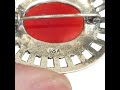 Vintage 925 Sterling Carnelian Marcasite Art Deco Style Brooch Pin 11.55g