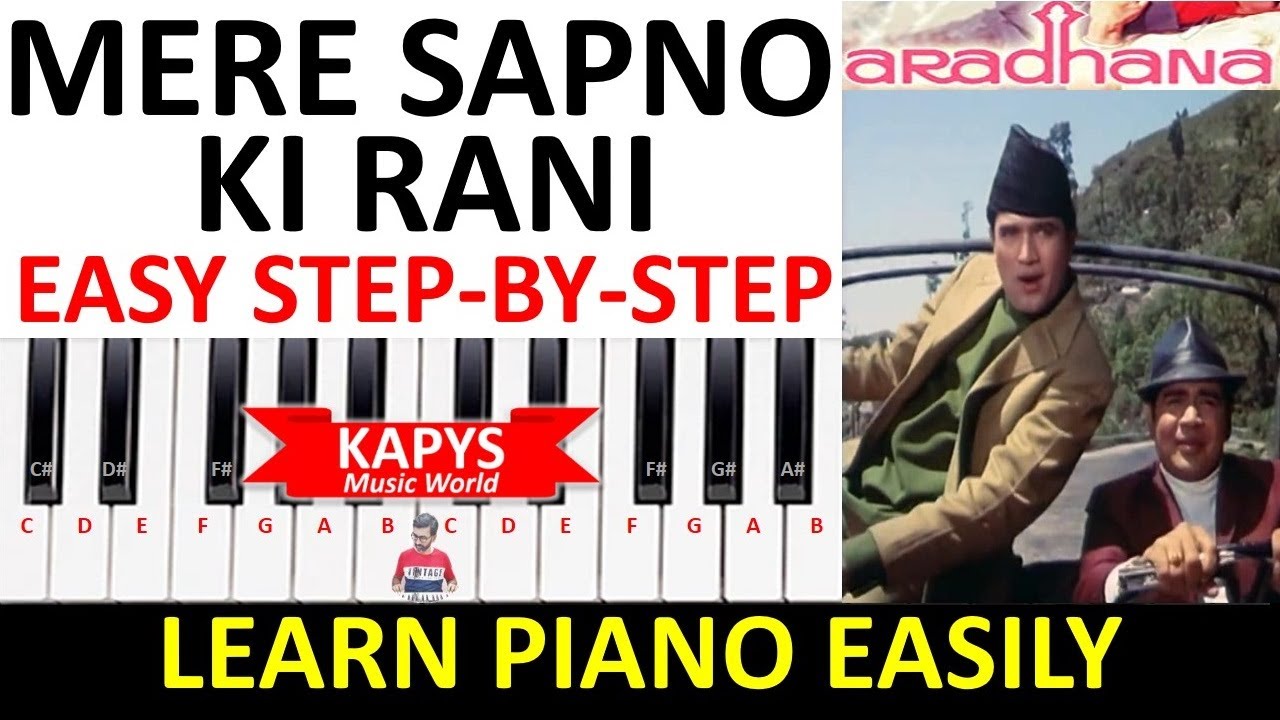 Mere Sapno Ki Rani on Piano with notes | Step by Step | Easy Tutorial | Aradhana | Kishor Kumar |