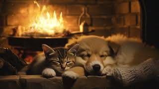 Pets Sleeping Ambience | Relaxing Sound with Fireplace and Cat for Deep Sleep, Relief Stress, ASMR