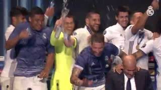 Players celebrate UEFA Super Cup win by soaking Zidane in press conference!