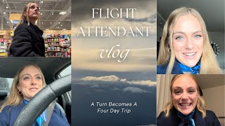 FLIGHT ATTENDANT VLOG// A TURN BECOMES A FOUR DAY TRIP