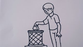 How to draw a person throwing Trash can //clean India posters drawing //Dustpan easy drawing screenshot 5