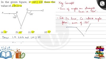 In the given figure, if \( A B \| D E \), then the value of \( \angle B C D \) is (a) \( 30^{\ci...