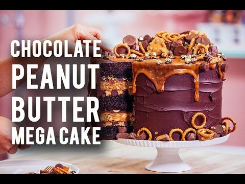 How To Make A CHOCOLATE PEANUT BUTTER MEGA CAKE! Rich Chocolate, Sweet Caramel & Peanut Butter!