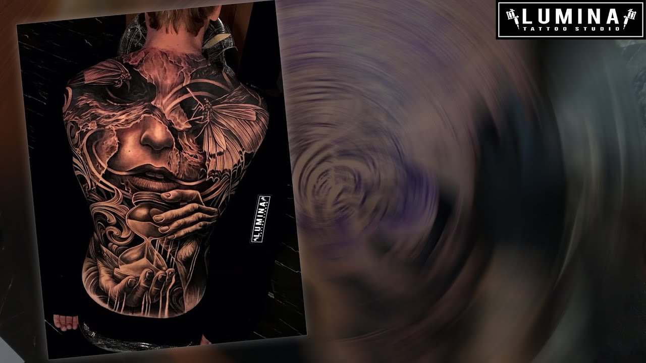 BIG PIECE GIRL WITH HOURGLASS TATTOO - FULL BACK TATTOO