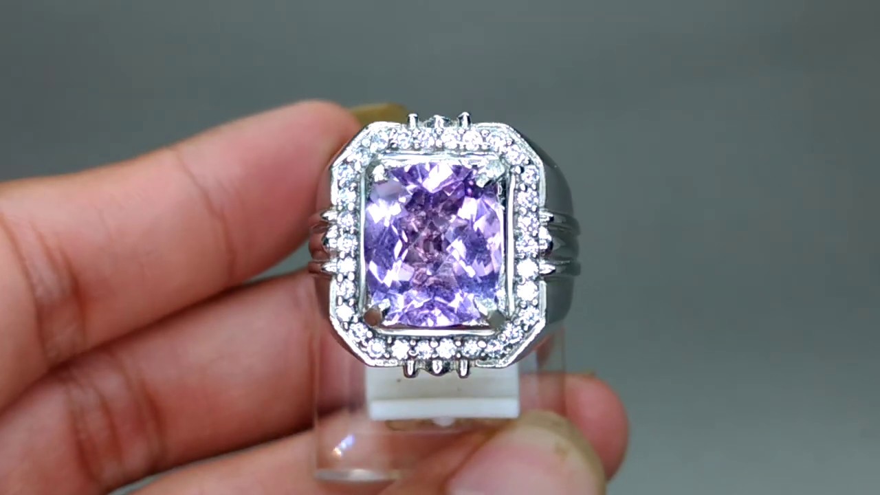 Batu Cincin Ametis Kecubung Ungu Cutting kotak Bagus asli (Kode 1570