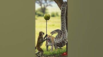 “Brave Monkey Saves Leopard Cub from Massive Python! 🐒🐆🐍 #funny #monkey #ai #shorts”