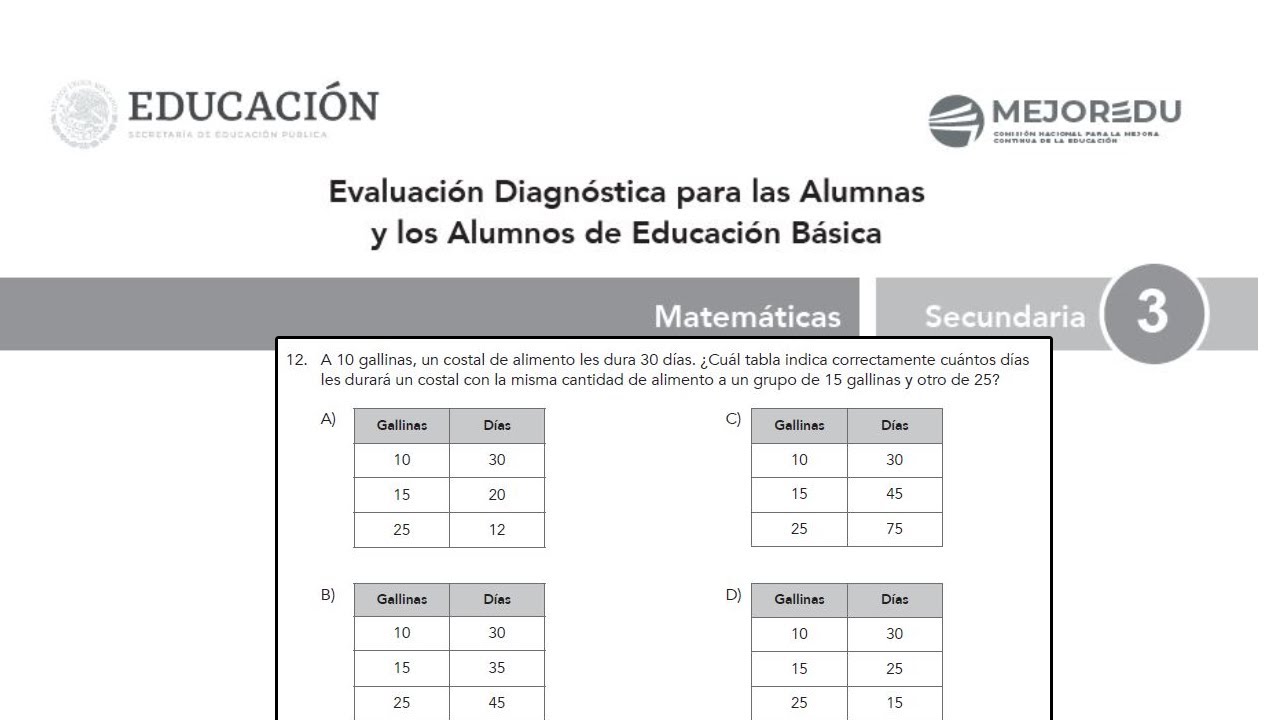 Examen diagnostico tercero de secundaria| MEJOREDU| Problema 12 - YouTube