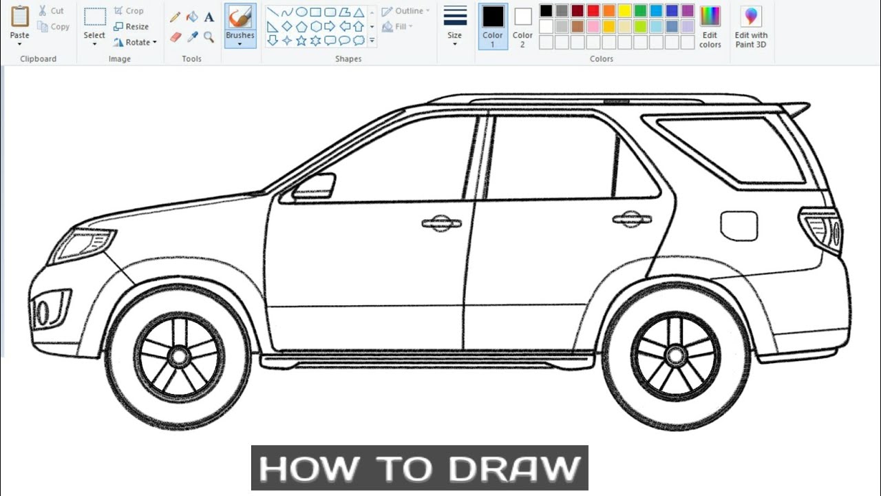 How to draw a Car  Drawing Toyota Landcruiser on computer using Ms Paint.