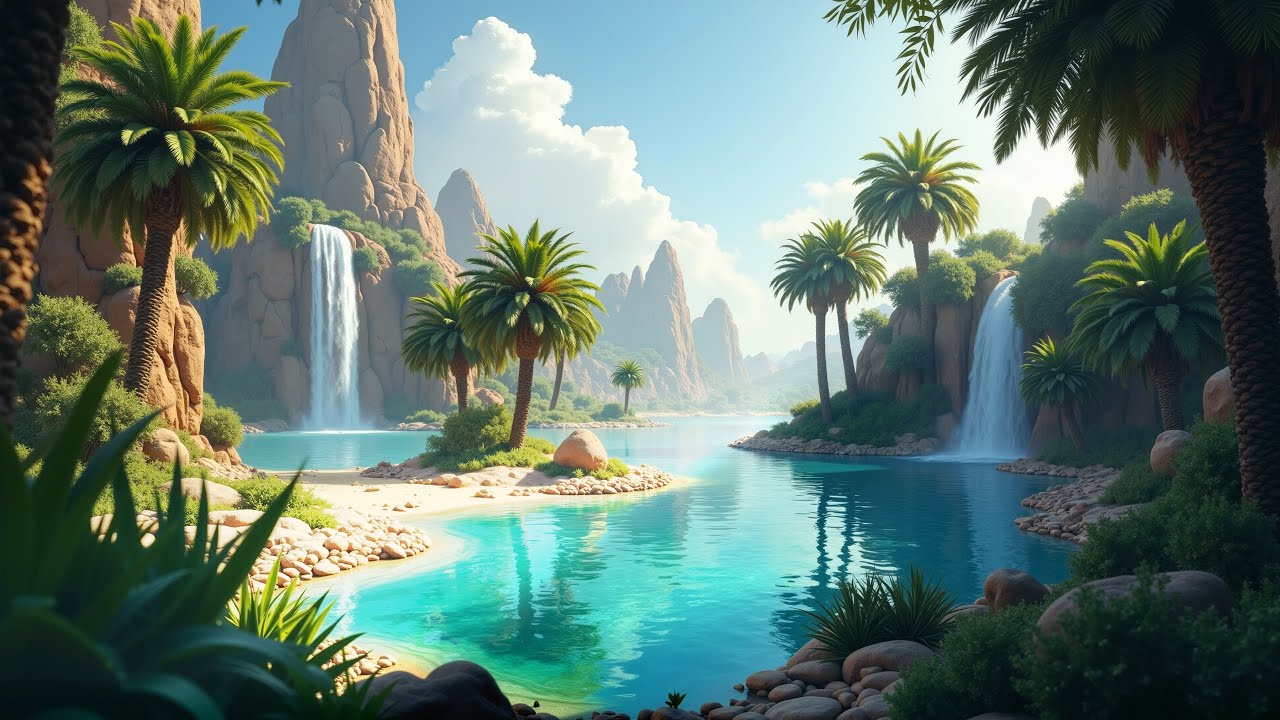 1 Hour of Relaxing Oasis Waterfalls – Nature Ambience for Sleep, Study ...
