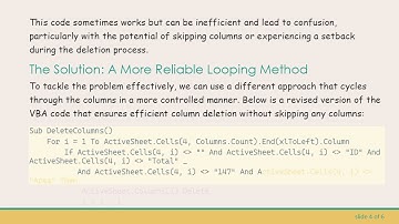 Efficiently Delete Columns Based on Information in Excel Using VBA