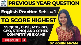 #1 || 10:30 AM || ENGLISH PRACTICE SET || SSC MTS CGL CHSL CDS AFCAT || ENGLISH BY MOHINI MA'AM