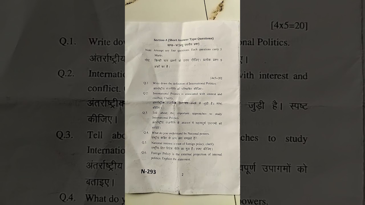 M A political science 4th semester paper theories of international politics SDSUV