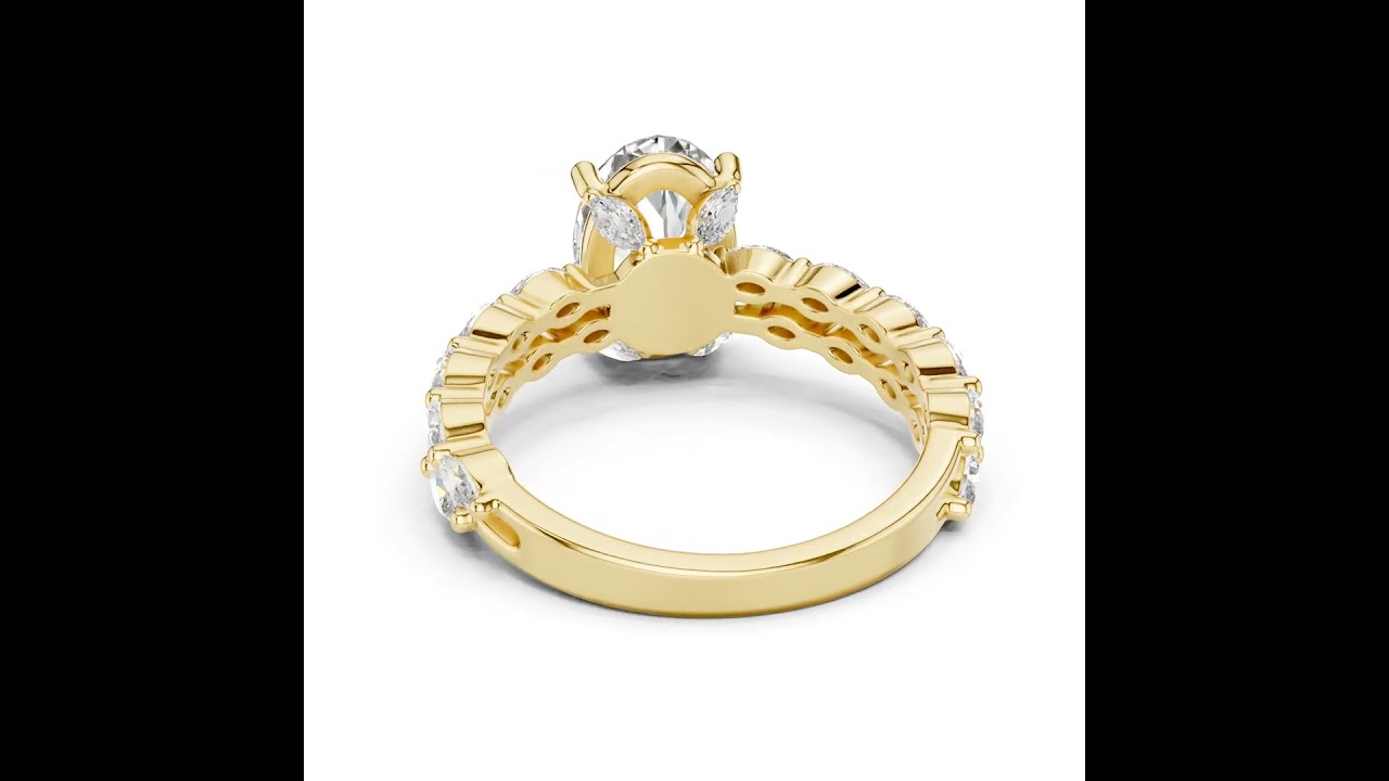 Oval Cut Diamond Ring With Double Row Marquise Band