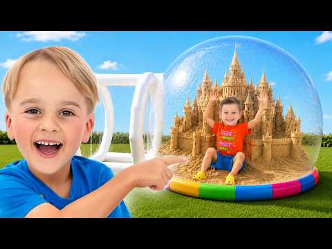 Mike and Sasha build a HUGE inflatable playhouse for kids