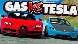 GAS VS TESLA ELECTRIC Cars Race Down a Mountain in BeamNG Drive Mods!