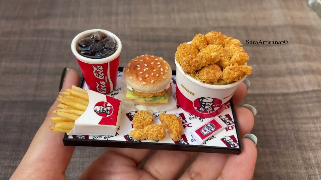 Miniature polymer clay KFC inspired miniature meal