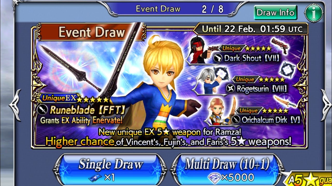 DFFOO Global: Ramza EX banner draws! The Hunt for Vincent 35cp is on!