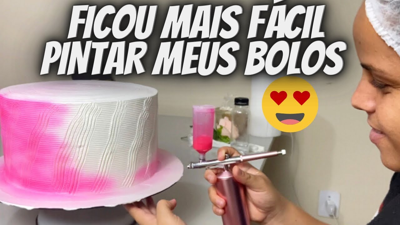 PINTEI UM BOLO COM AERÓGRAFO PELA PRIMEIRA VEZ ! + DECORAÇÃO DE BOLO USANDO GARFO
