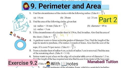 7th class maths|Chapter 9|🤷‍♀️Perimeter and Area|💁‍♀️Exercise 9.2 |Q no 3&4 |part 2|with notes|