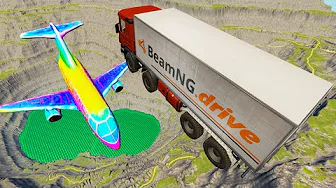 Throwing Cars At The New Rainbow Airplane Leap Of Death -  BeamNG.Drive