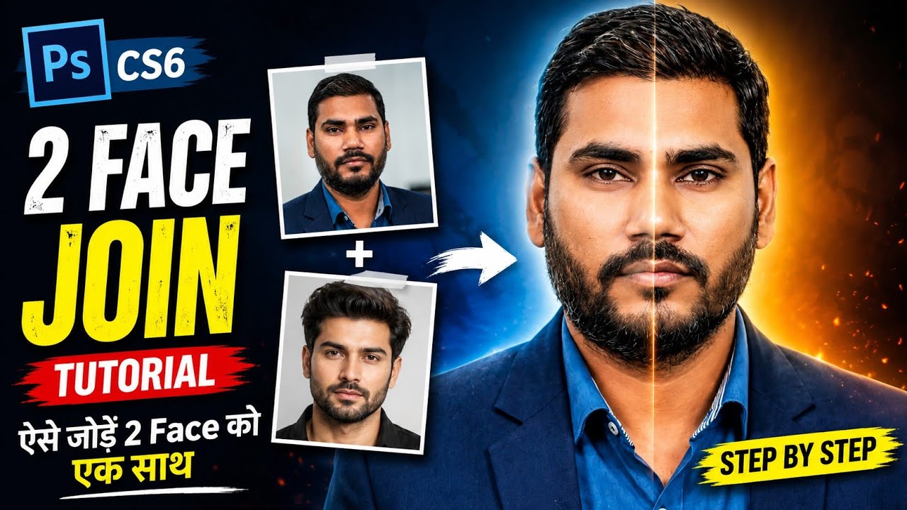 🔴 Photoshop CS6 Me 2 Face Photo Ko Kaise Jode | Face Merge Tutorial Hindi