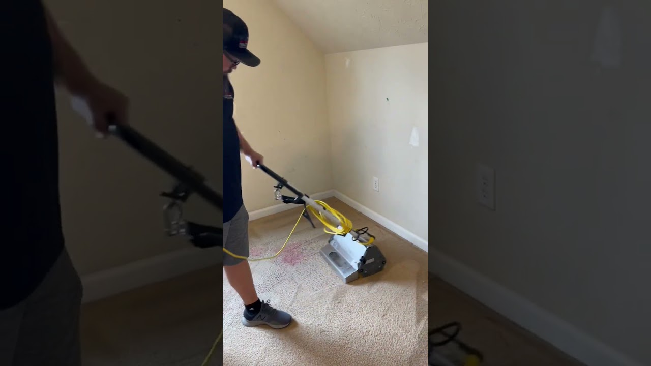 CRB scrubbing a paint spill on carpet 