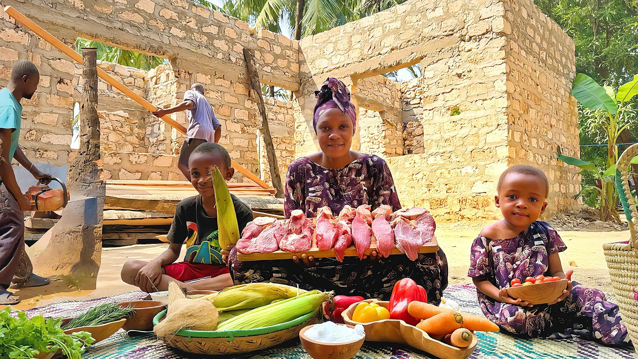 Big Day! 🌴 Coconut Trees to Timber for Roofing Our Dream Home 🏡 + Juicy Beef Steak Over Fire 🍖🔥