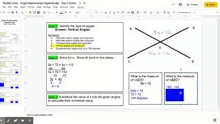 Parallel Lines Angle Relationships Algebraically - Day 2 Notes