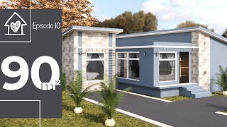 🔰 90m2 | 10x10m | Plano de Casa con 4 dormitorios en 3D 🔰 90m2 | 10x10m | Plano de Casa con 4 dormitorios en 3D