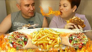 MUKBANG | SPICY Shawarma with beef and beer, mushrooms, barbecue, french fries | Caucasian kitchen
