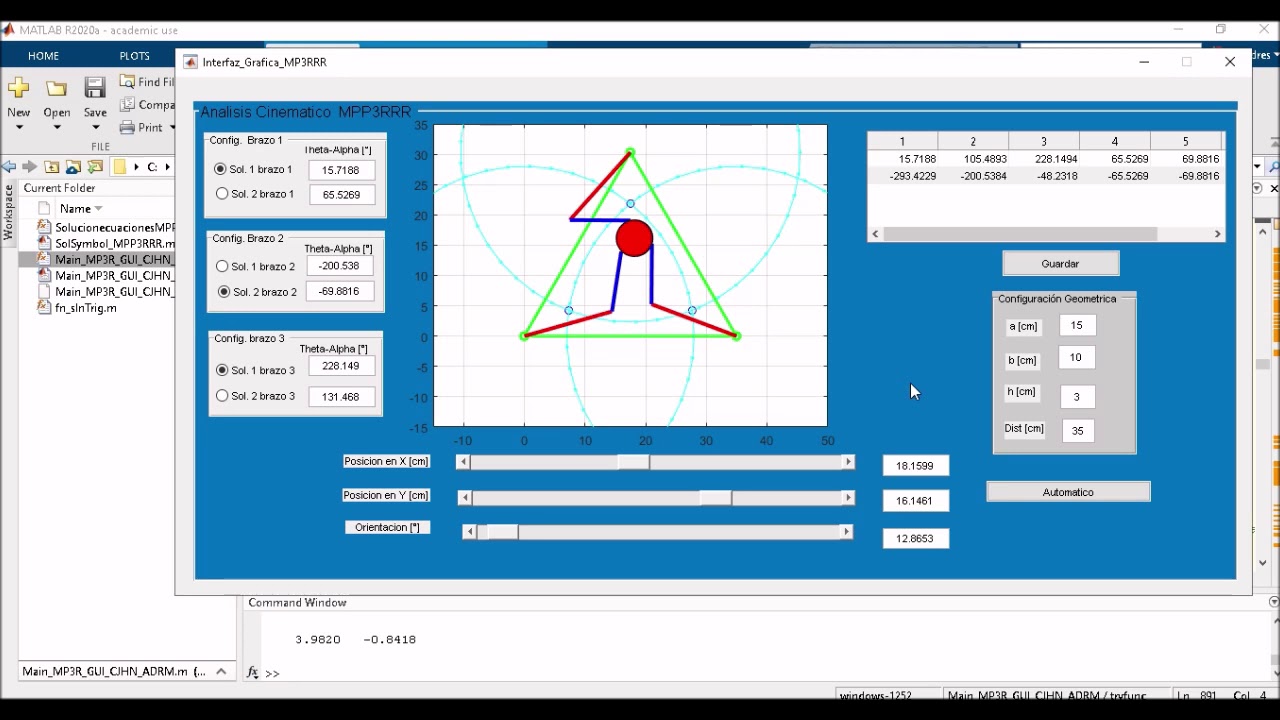 Interfaz Guide Matlab para manipulador paralelo plano 3RRR, - YouTube