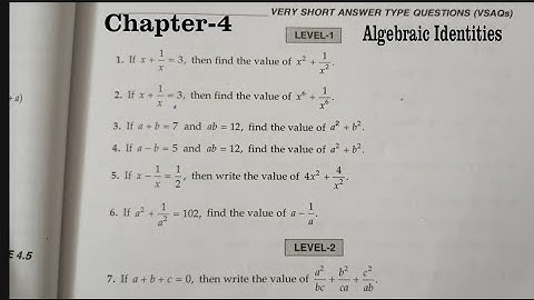RD Sharma Solutions for Class 9 Maths Chapter 4 Algebraic Identities Exercise VSAQs Q1 to Q7