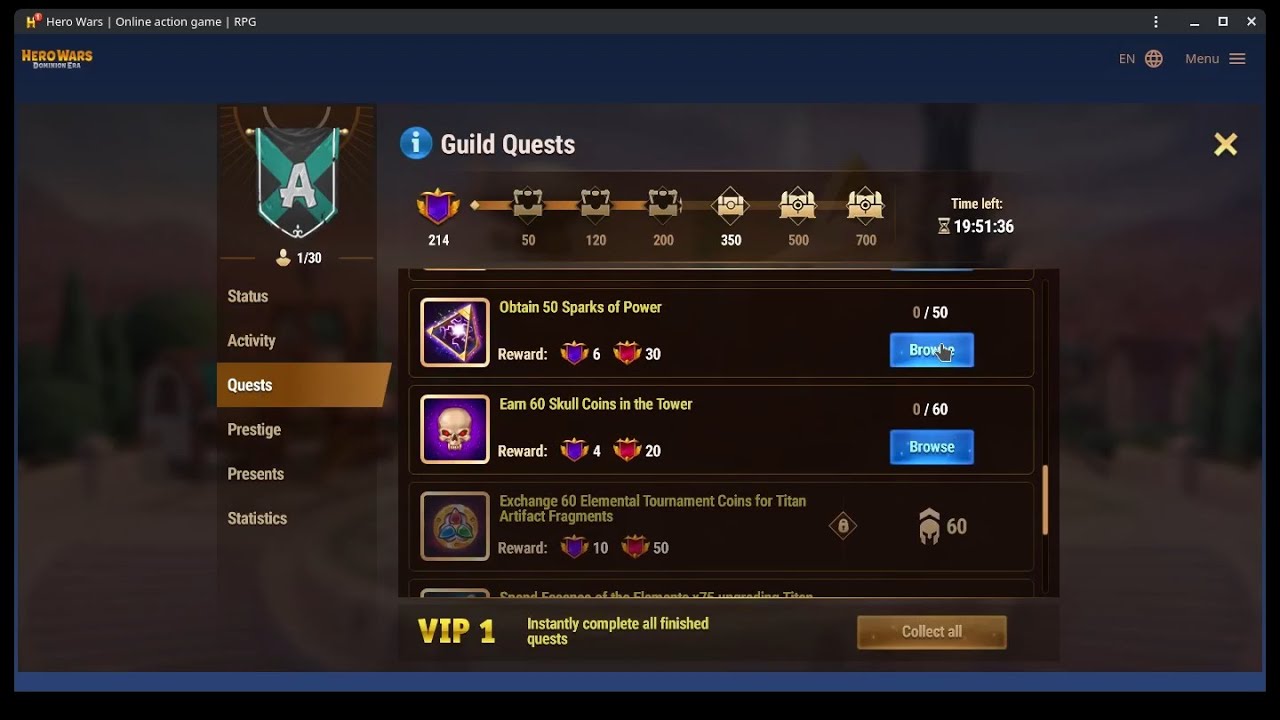 Hero Wars: Completing Sparks of Power Guild Quest (prestige) with ease every time.