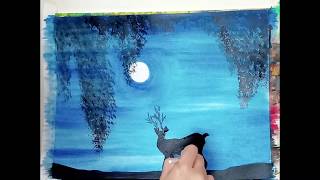 deer easy paintings painting beginners moonlight